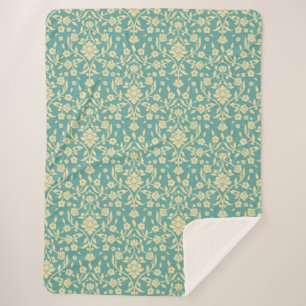 Manta Sherpa Matrícula de patrón floral/damasqueta Sherpa Blanc