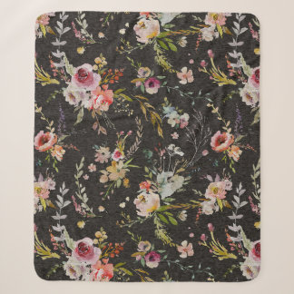 Manta Sherpa Matrícula de Sherpa Floral Negra