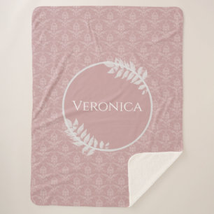 Manta Sherpa Matrícula elegante rosa Damask personalizada Sherp