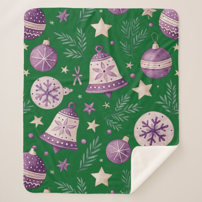 Manta Sherpa Matrícula Sherpa Mediana - Púrpura Navidad Bells y (Anverso)