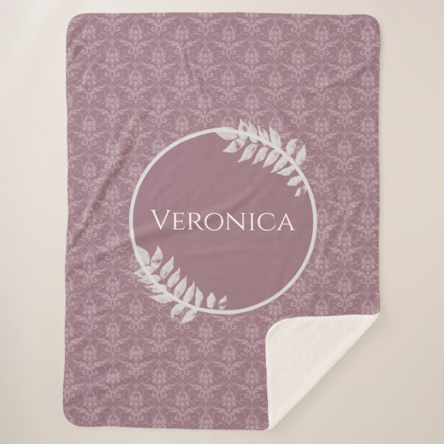 Manta Sherpa Mauve Elegant Damask Personalized Sherpa Blanket (Anverso)