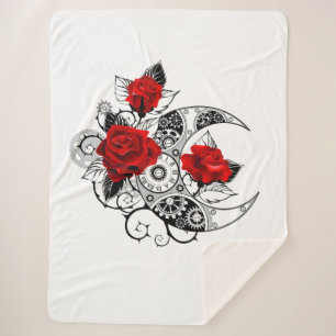 Manta Sherpa Media luna mecánica con rosas rojas