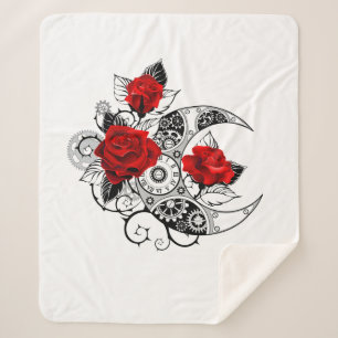 Manta Sherpa Media luna mecánica con rosas rojas