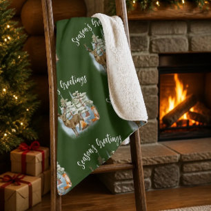 Manta Sherpa Mediana de Navidad de Animales del Bo