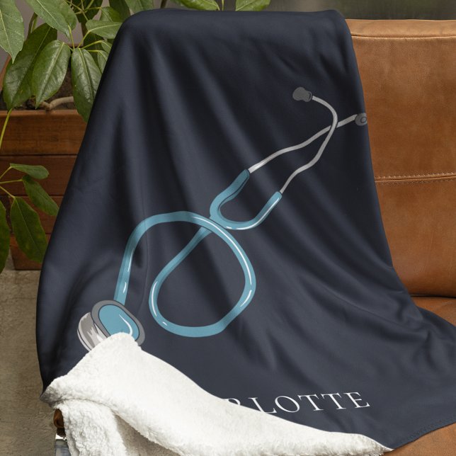 Manta Sherpa Médico de nombres de estetoscopio personalizado (Personalized Stethoscope Co-worker Fleece Blanket)