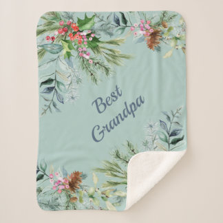 Manta Sherpa Mejor acuarela de Grandpa Evergreen Holly Berries