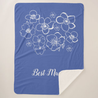Manta Sherpa Mejor azul mamá con flores blancas