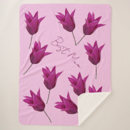 Manta Sherpa Mejor bonito de Mamá tulipanes rosados florales fe
