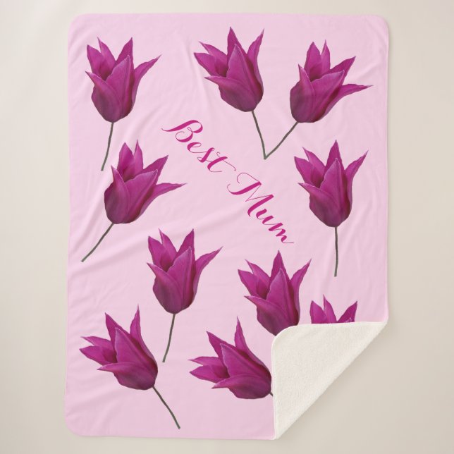 Manta Sherpa Mejor bonito de Mamá tulipanes rosados florales fe (Anverso)