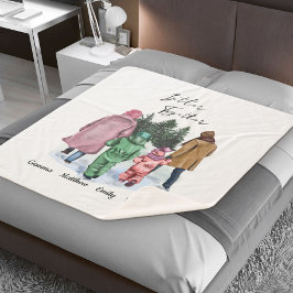 Manta Sherpa Mejor Juntos Familia de Invierno de 4 con Nombres