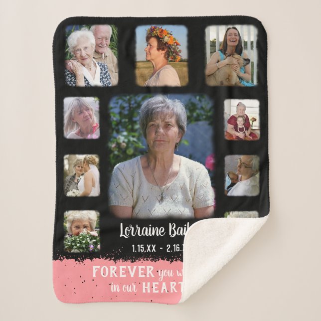 Manta Sherpa Memorial Keepsake Edge Fade Collage de fotos Bk Pi (Anverso)