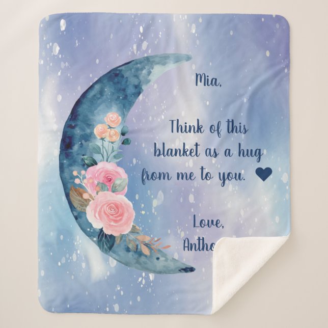 Manta Sherpa Mensaje de Personalizado de la luna de la luna azu (Anverso)