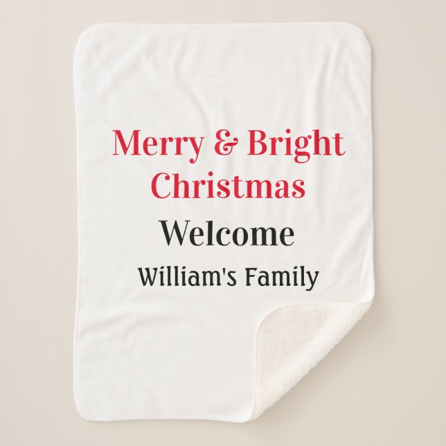 Manta Sherpa Merry Bright Navidades agregan nombre de familia a (Anverso)