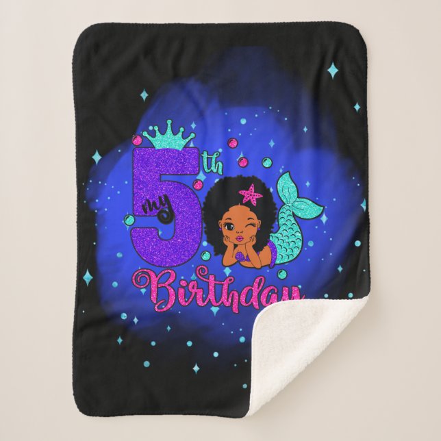 Manta Sherpa Mi sirena de cumpleaños número 5 (Anverso)