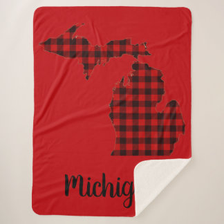 Manta Sherpa Michigan Red Buffalo Print Sherpa Blanket