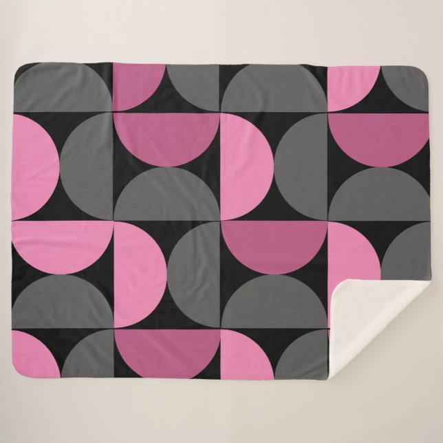 Manta Sherpa MidCentury Moderno rosa, negro y gris (Anverso (horizontal))