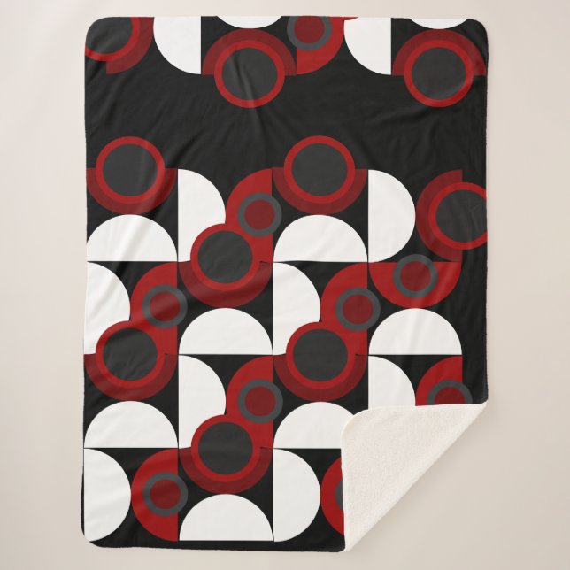 Manta Sherpa MidCentury Rojo moderno, negro y gris (Anverso)