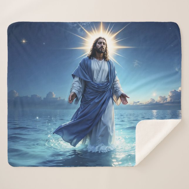 Manta Sherpa Milagro de Jesucristo paz espiritual del océano (Anverso (horizontal))