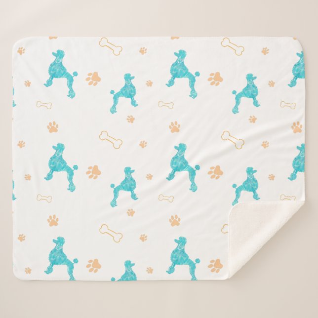 Manta Sherpa Minimal Pastel Blue Poodle Silhouette Blanket (Anverso (horizontal))