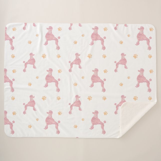 Manta Sherpa Minimal Pastel Pink Poodle Pattern Blanket (Anverso (horizontal))
