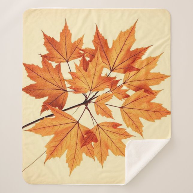 Manta Sherpa Minimalist Maple Leaves Art – Botanical Print (Anverso)