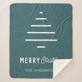 Manta Sherpa Minimalista moderno Feliz Navidad Pino Verde Árbol