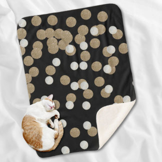 Manta Sherpa minimalista purpurina negro champán oro confetti