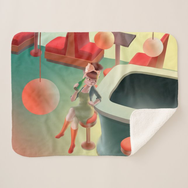 Manta Sherpa Miss Meow - Serie nocturna de bares (Anverso (horizontal))