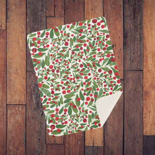 Manta Sherpa Mistletoe y bayas sobre fondo blanco