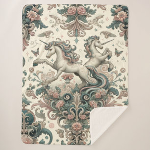 Manta Sherpa Míticas Unicornios Victorianas: Floral encantada