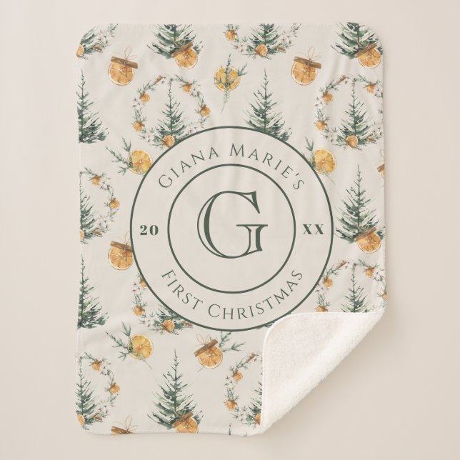 Manta Sherpa Moda acuática invierno "Primera Navidad del bebé" (Anverso)