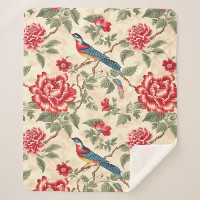 Manta Sherpa Moda beige chinoiserie (Anverso)