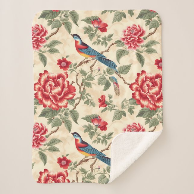 Manta Sherpa Moda beige chinoiserie (Anverso)