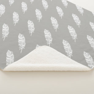 Manta Sherpa Moda bohemia, plumas tribales blancas y grises