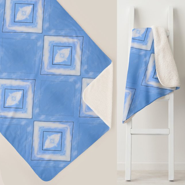 Manta Sherpa Moda Boho de diamantes de tinte azul y blanco (Subido por el creador)