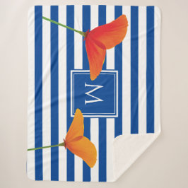 Manta Sherpa Moda de amapola Bandas Azules Monograma