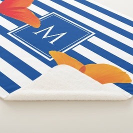 Manta Sherpa Moda de amapola Bandas Azules Monograma