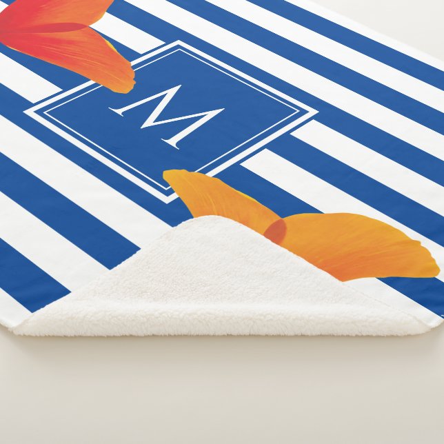 Manta Sherpa Moda de amapola Bandas Azules Monograma (3/4)