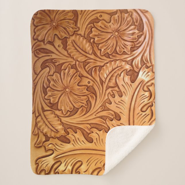 Manta Sherpa Moda de vaquero marrón rustico de cuero occidental (Anverso)