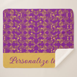 Manta Sherpa Moda Flores doradas patrón púrpura | personalizado