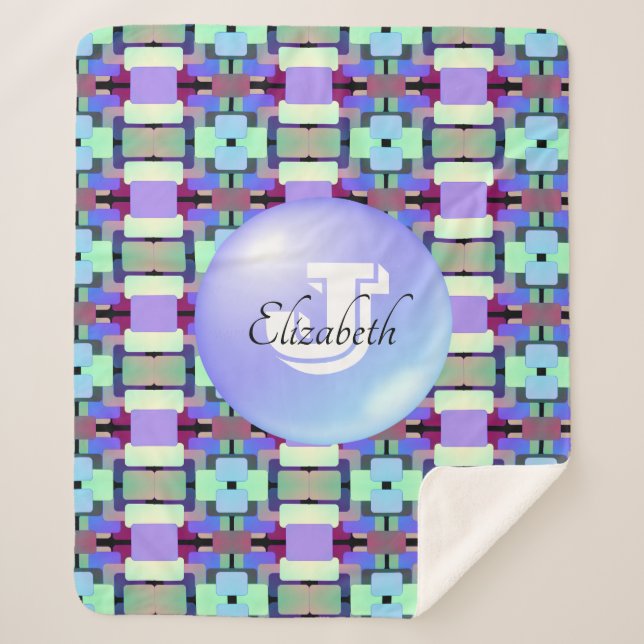 Manta Sherpa Moda Geométrica Monogramada Patrón gráfico vivo ar (Anverso)