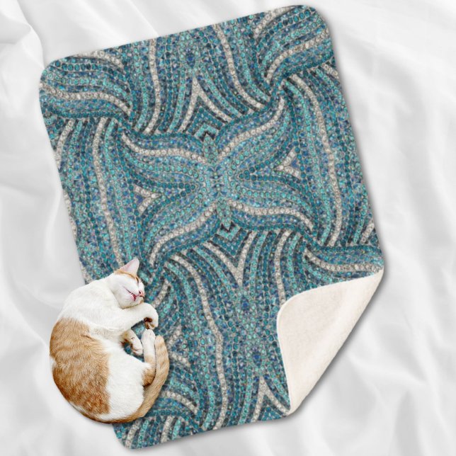 Manta Sherpa moda gris azul turquesa azul diamante de imitación (bohemian girly chic silver grey turquoise blue sherpa blanket)