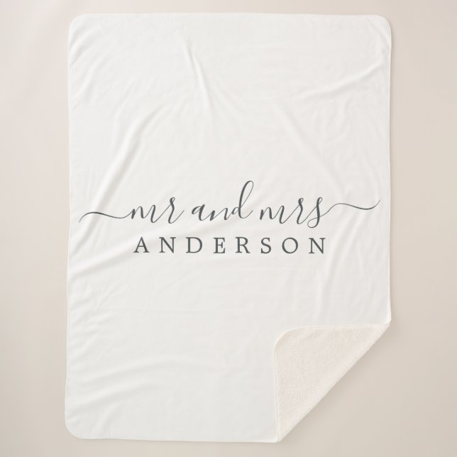 Manta Sherpa Moda Nueva boda Sr. Sra. Black White Monograma (Anverso)