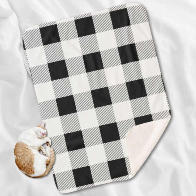 Manta Sherpa moda rústica de granja de yeso negro y blanco (rustic farmhouse chic black and white plaid sherpa blanket)