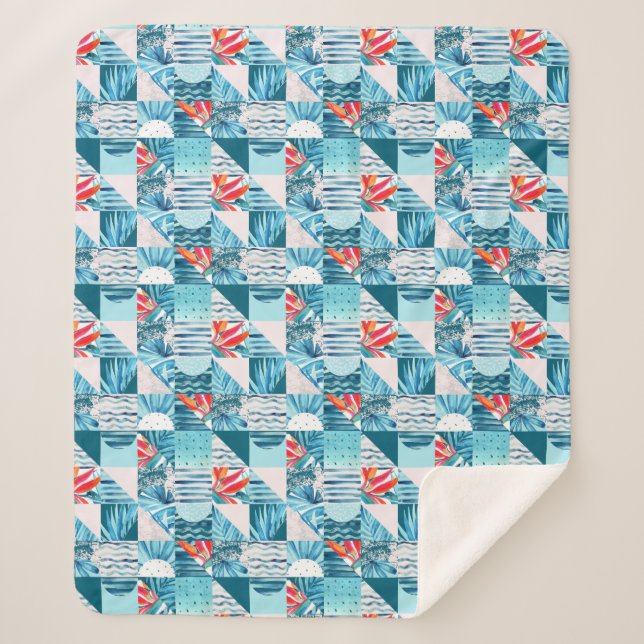 Manta Sherpa Modelo abstracto geométrico verde azulado tropical (Anverso)