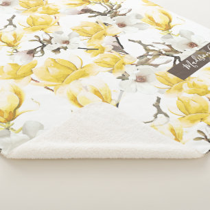 Manta Sherpa Modelo amarillo y blanco de la acuarela del flor