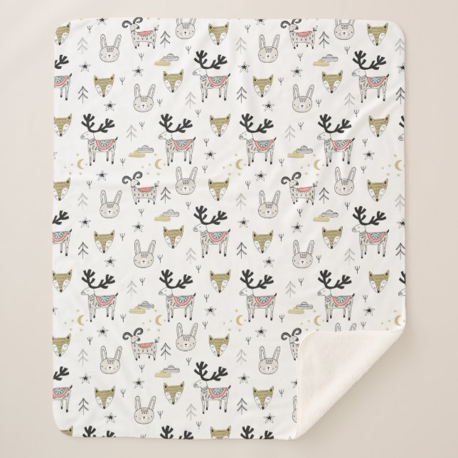 Manta Sherpa Modelo animal del Doodle del arbolado lindo (Anverso)