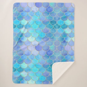 Manta Sherpa Modelo Aqua Pearlescent & Gold Mermaid