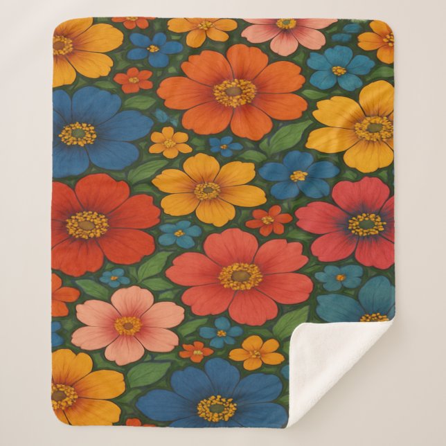 Manta Sherpa Modelo de Flor Silvestre Brillante (Anverso)