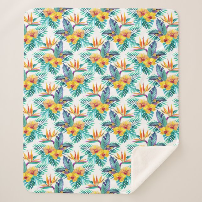 Manta Sherpa Modelo de la ave del paraíso y de la orquídea (Anverso)